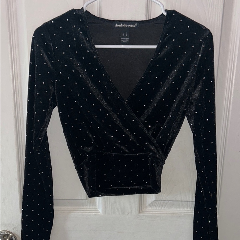 Charlotte Russe Black Polka Dot Wrap Top